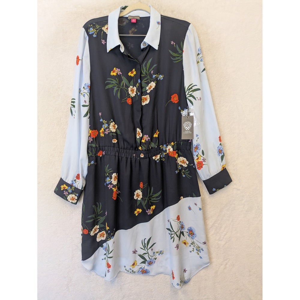 NEW Vince Camuto Shirt Dress Women's‎ M Caviar Blue Floral River Valley